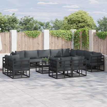 Set Divano da Giardino con cuscino 12 pcs Nero Alluminio | homemem39