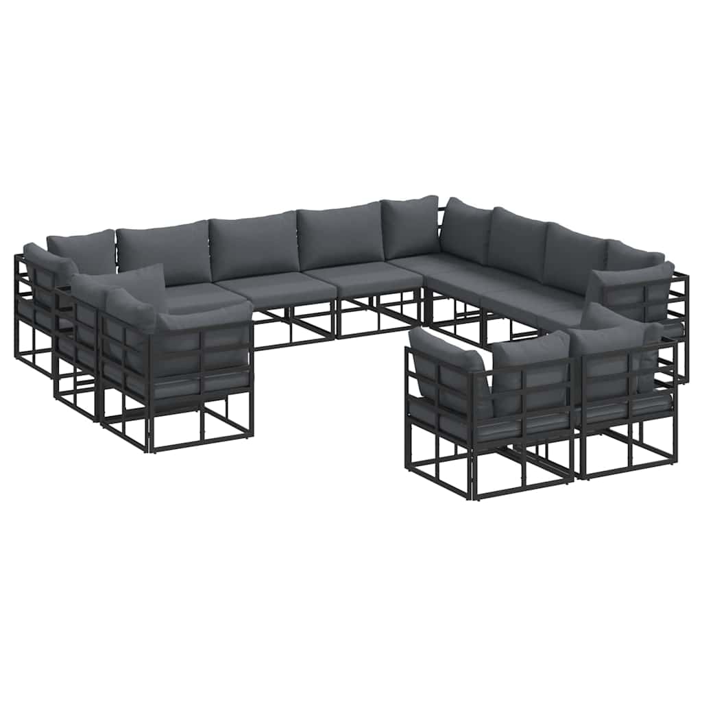 Set Divano da Giardino con cuscino 12 pcs Nero Alluminio | homemem39