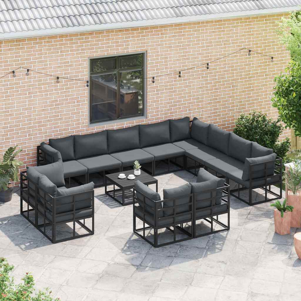 Set Divano da Giardino con cuscino 13 pcs Nero Alluminio | homemem39