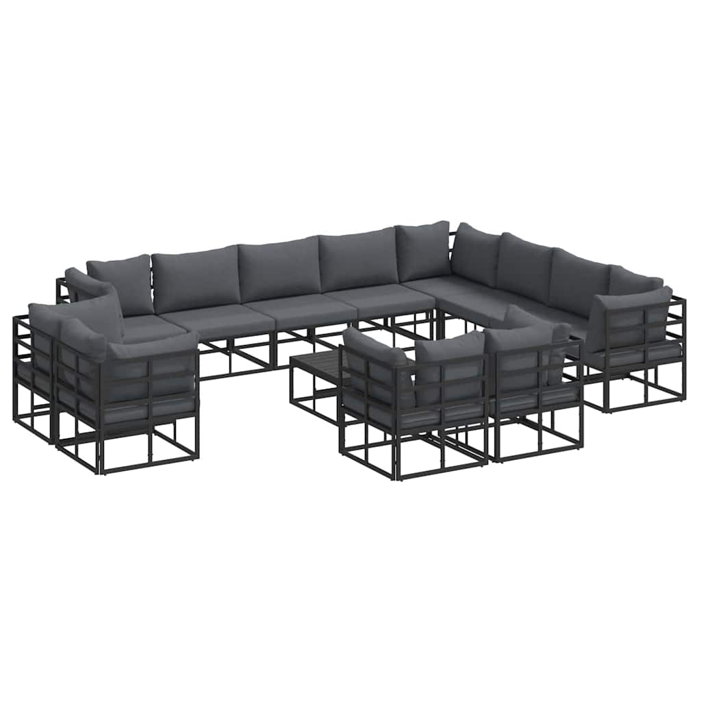 Set Divano da Giardino con cuscino 13 pcs Nero Alluminio | homemem39