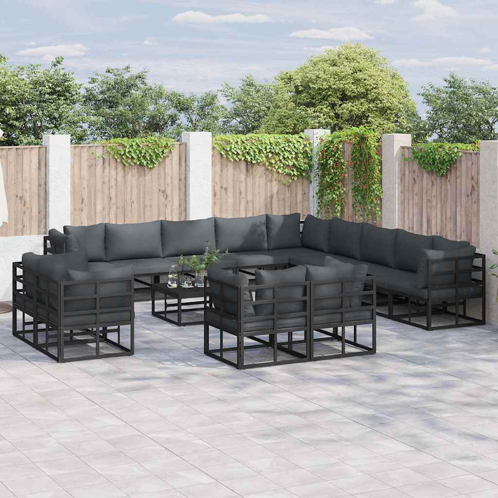 Set Divano da Giardino con cuscino 13 pcs Nero Alluminio | homemem39