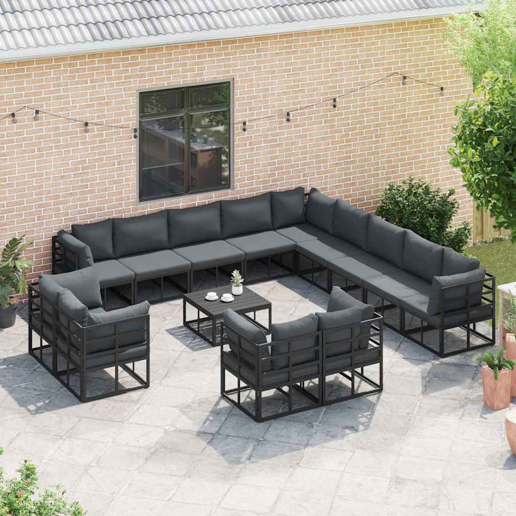 Set Divano da Giardino con cuscino 13 pcs Nero Alluminio | homemem39