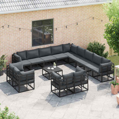 Set Divano da Giardino con cuscino 13 pcs Nero Alluminio | homemem39