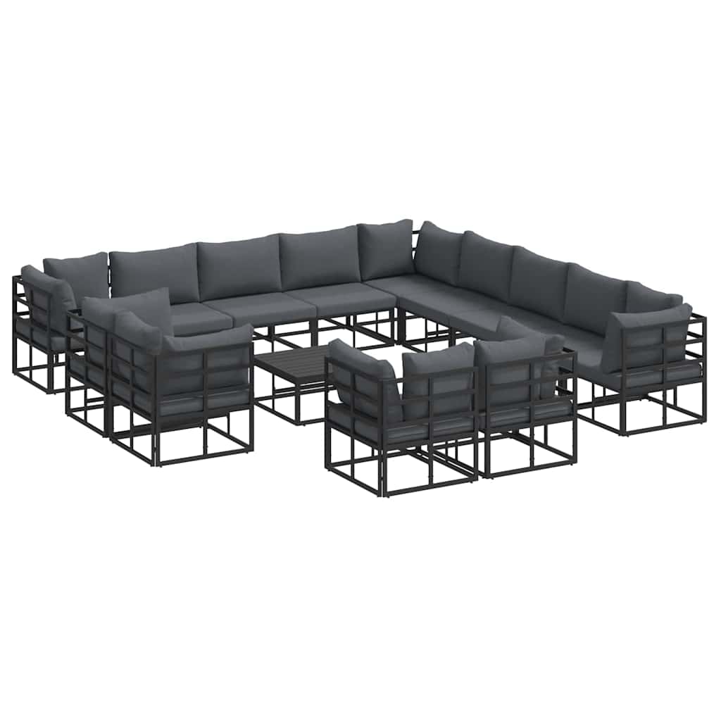 Set Divano da Giardino con cuscino 14 pcs Nero Alluminio | homemem39