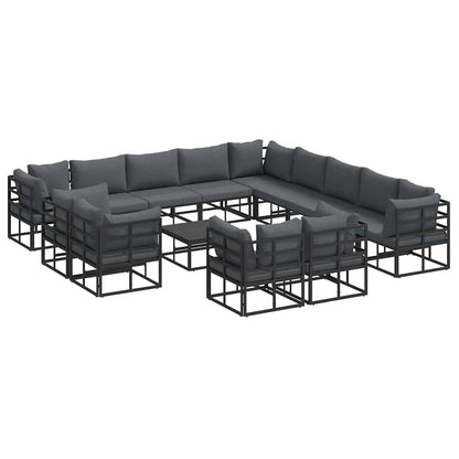 Set Divano da Giardino con cuscino 14 pcs Nero Alluminio | homemem39
