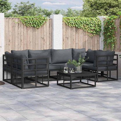 Set Divano da Giardino con cuscino 6 pcs Nero Alluminio
