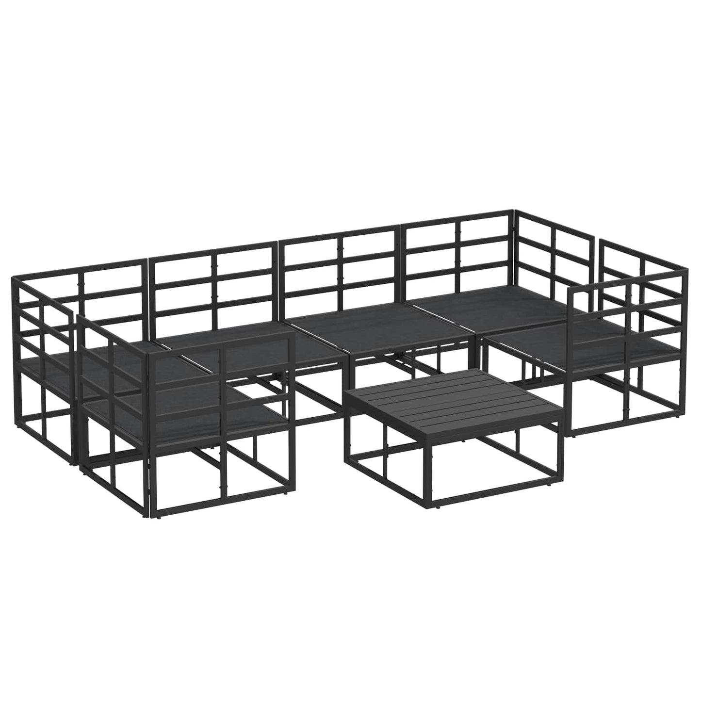 Set Divano da Giardino con cuscino 7 pcs Nero Alluminio | homemem39
