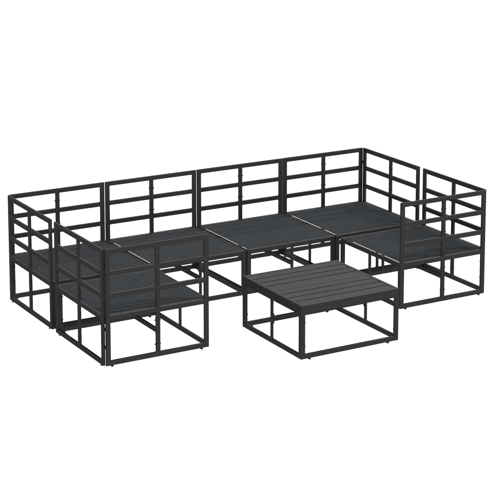 Set Divano da Giardino con cuscino 7 pcs Nero Alluminio | homemem39