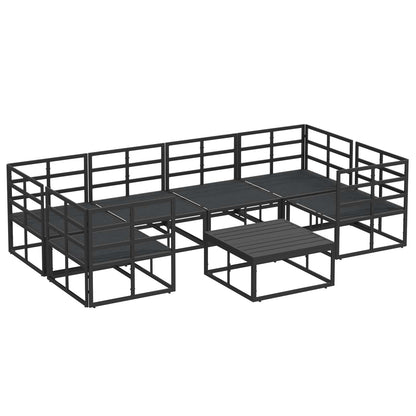 Set Divano da Giardino con cuscino 7 pcs Nero Alluminio | homemem39