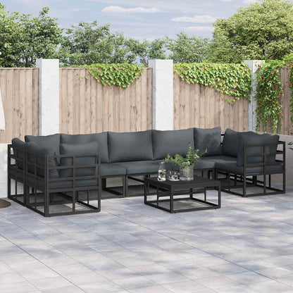 Set Divano da Giardino con cuscino 7 pcs Nero Alluminio | homemem39
