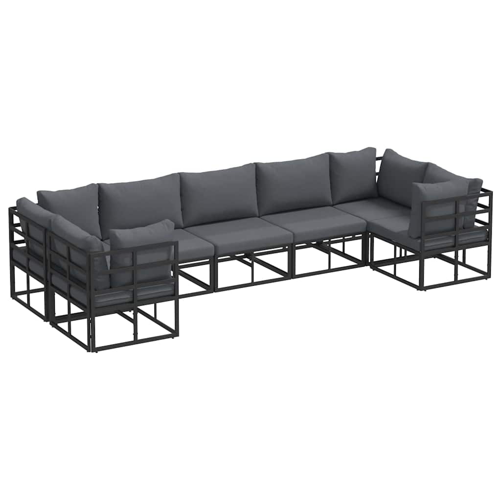 Set Divano da Giardino con cuscino 7 pcs Nero Alluminio | homemem39
