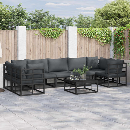 Set Divano da Giardino con cuscino 8 pcs Nero Alluminio