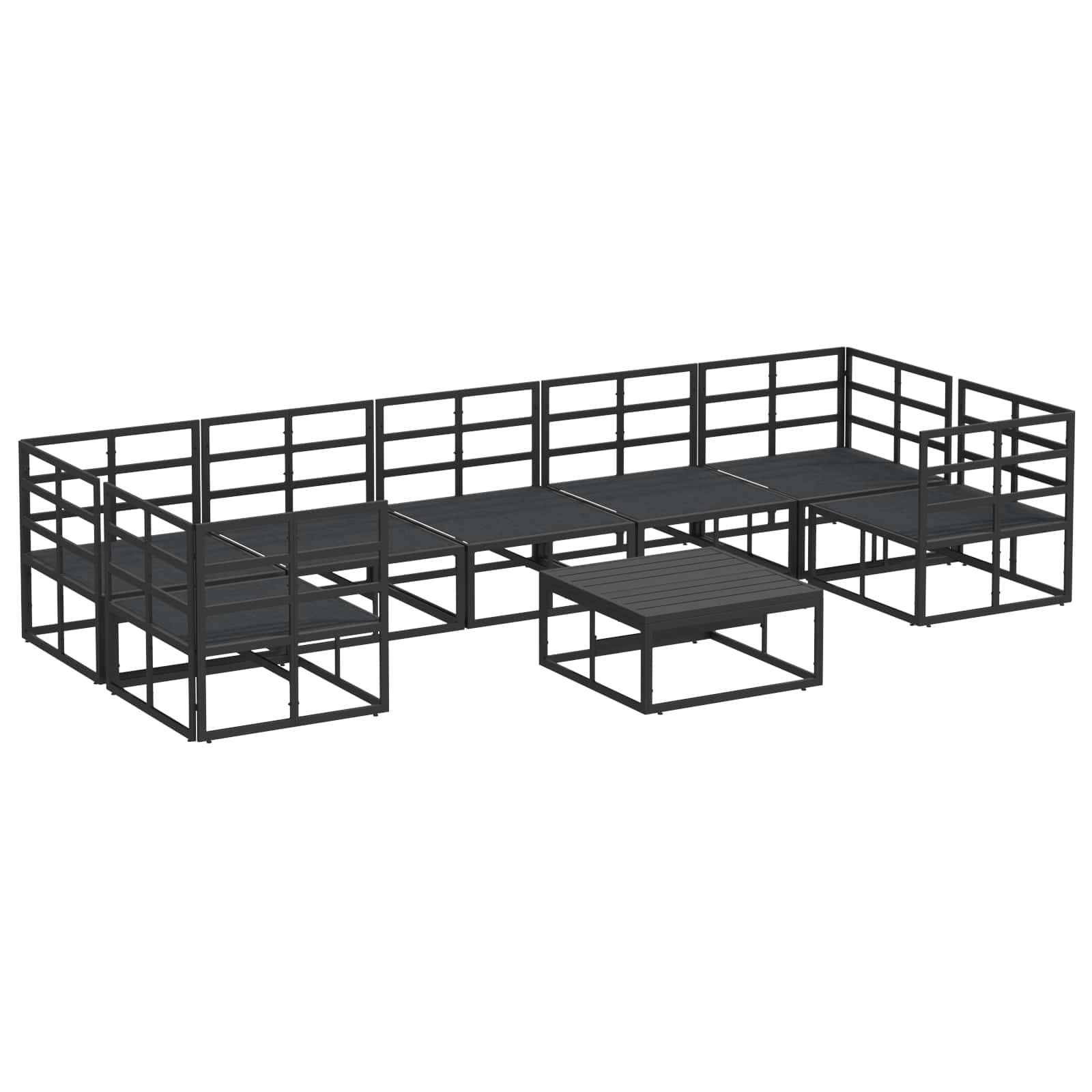 Set Divano da Giardino con cuscino 8 pcs Nero Alluminio | homemem39