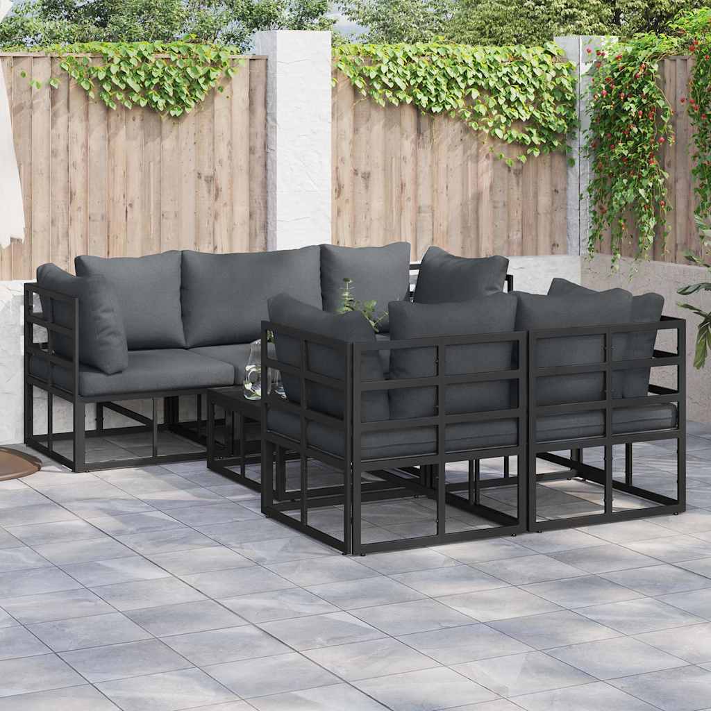 Set Divano da Giardino con cuscino 6 pcs Nero Alluminio - homemem39