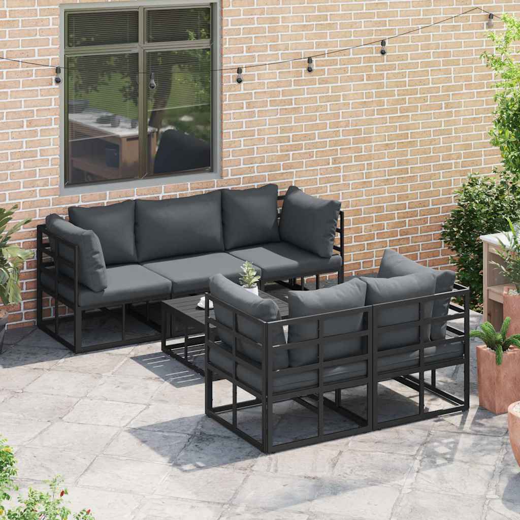 Set Divano da Giardino con cuscino 6 pcs Nero Alluminio - homemem39
