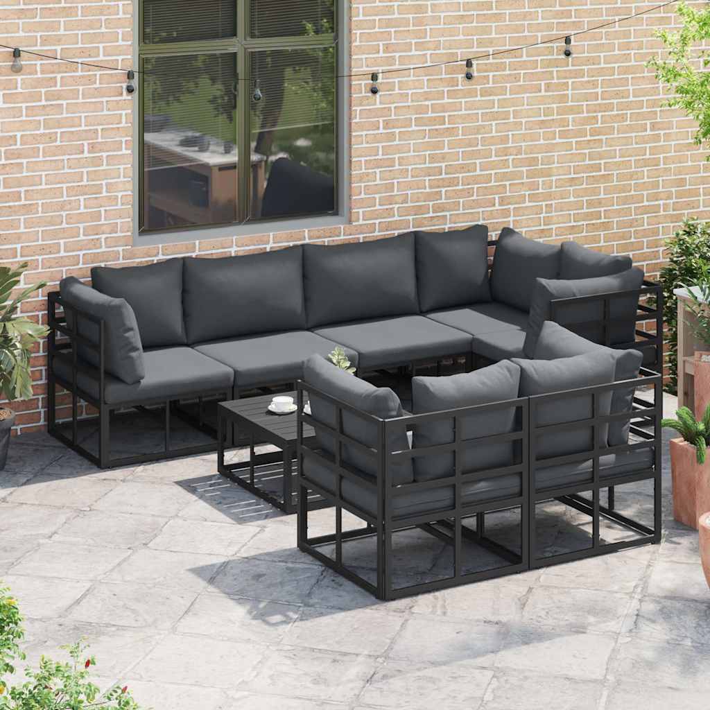 Set Divano da Giardino con cuscino 7 pcs Nero Acciaio | homemem39