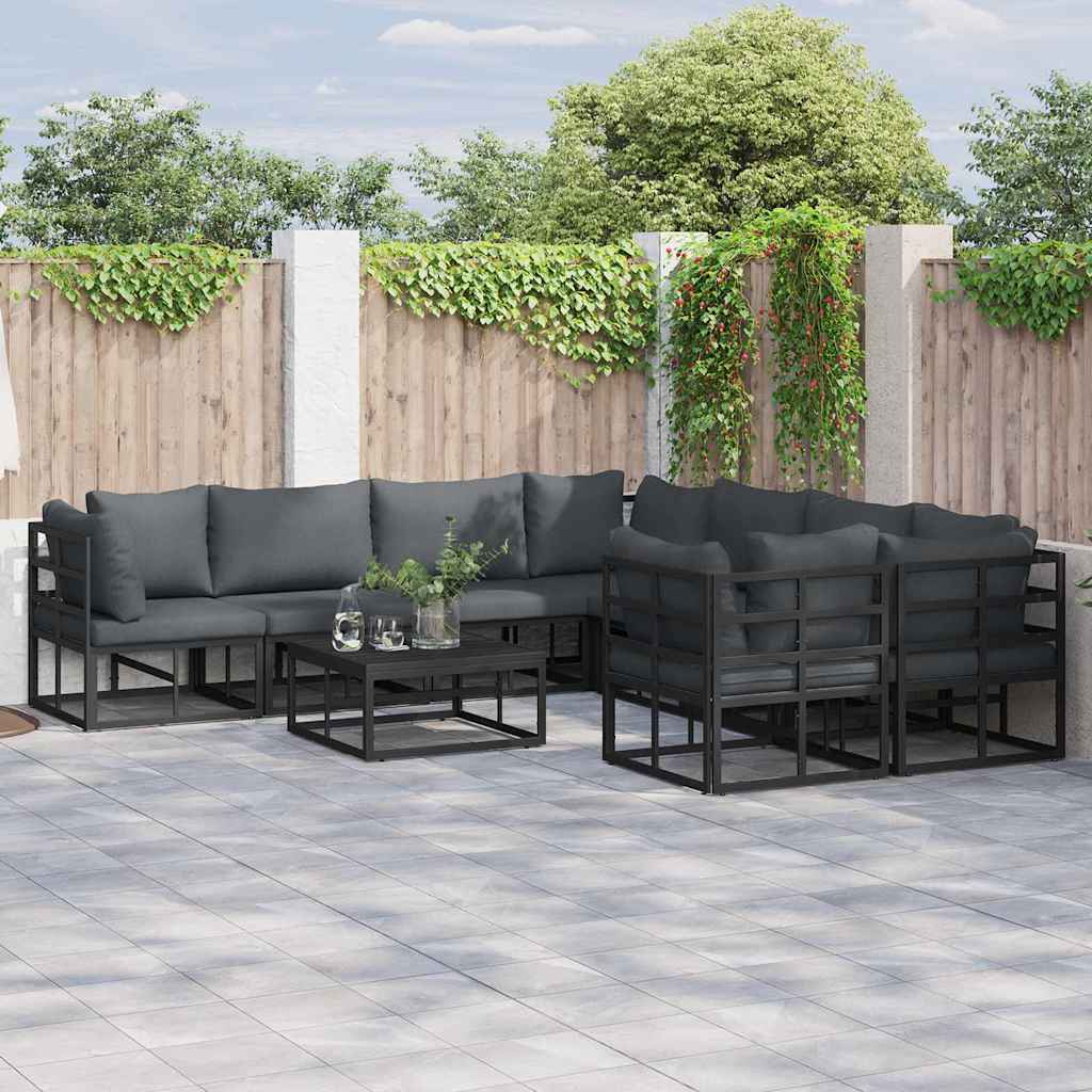 Set Divano da Giardino con cuscino 8 pcs Nero Alluminio - homemem39