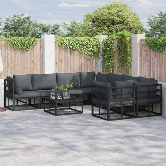 Set Divano da Giardino con cuscino 8 pcs Nero Alluminio - homemem39