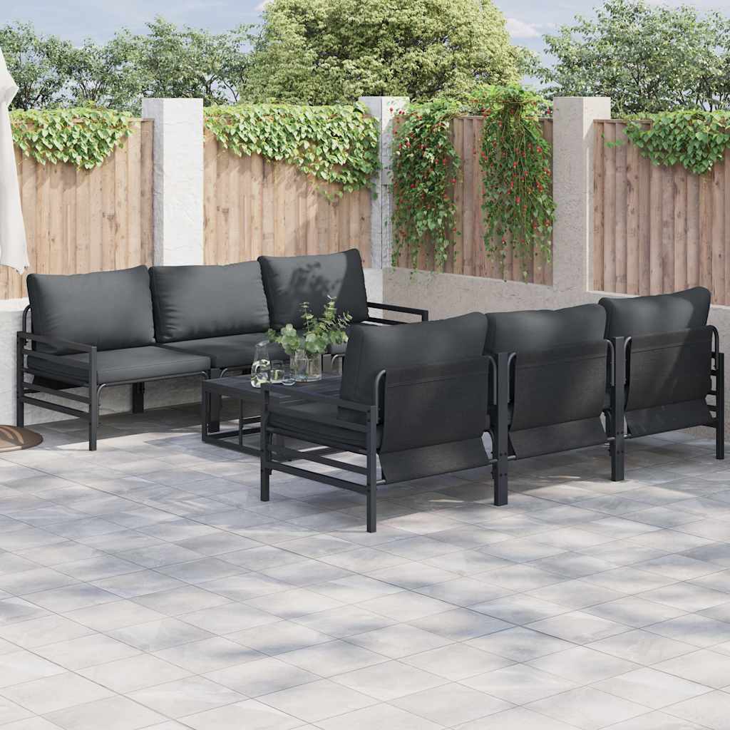 Set Divano da Giardino con cuscino 7 pcs Nero Acciaio | homemem39