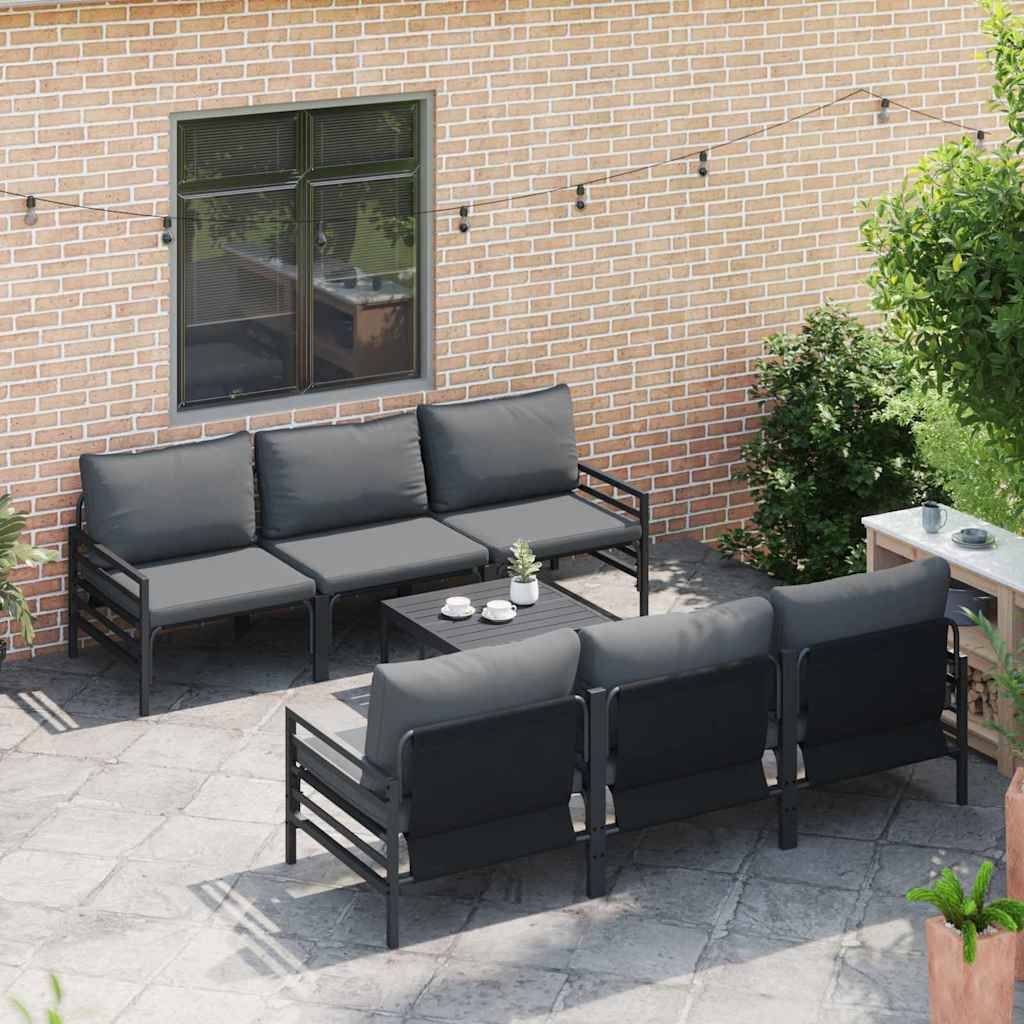 Set Divano da Giardino con cuscino 7 pcs Nero Acciaio | homemem39
