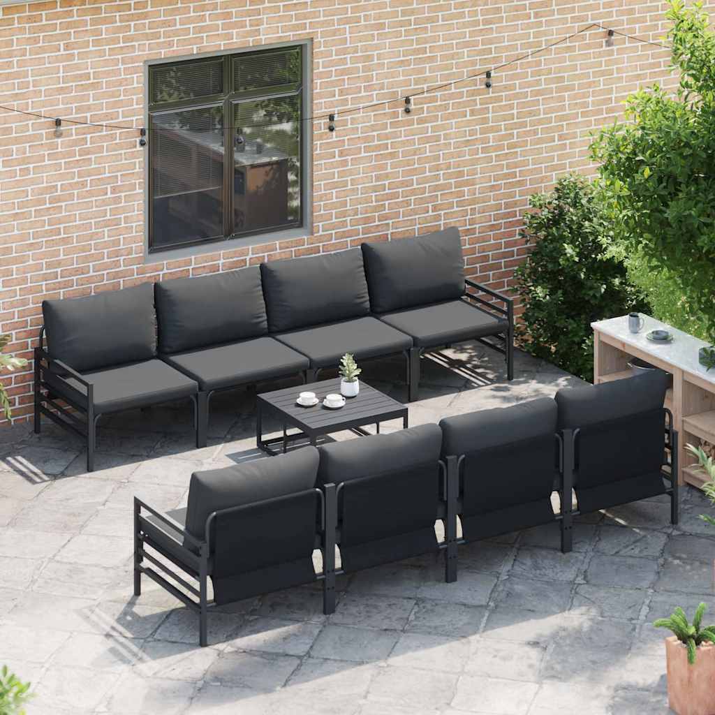 Set Divano da Giardino con cuscino 9 pcs Nero Acciaio | homemem39