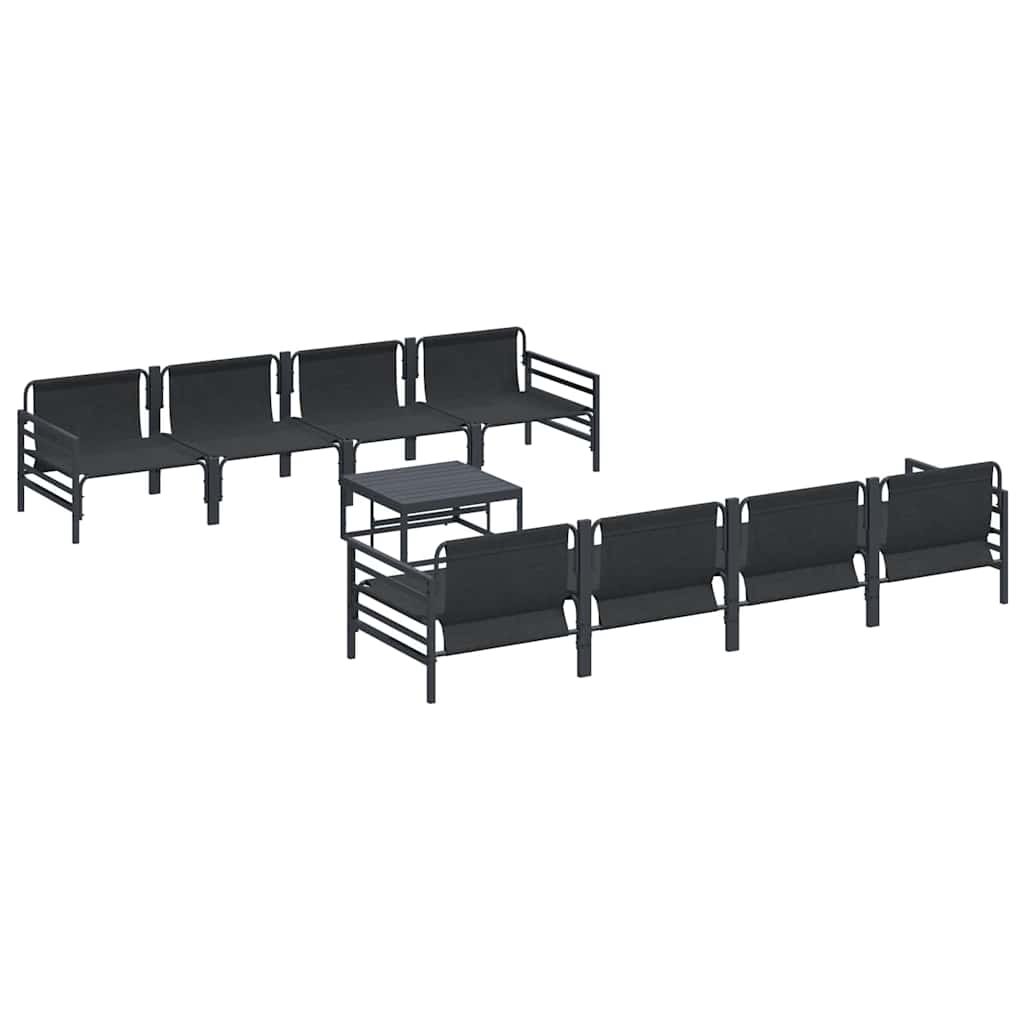 Set Divano da Giardino con cuscino 9 pcs Nero Acciaio | homemem39