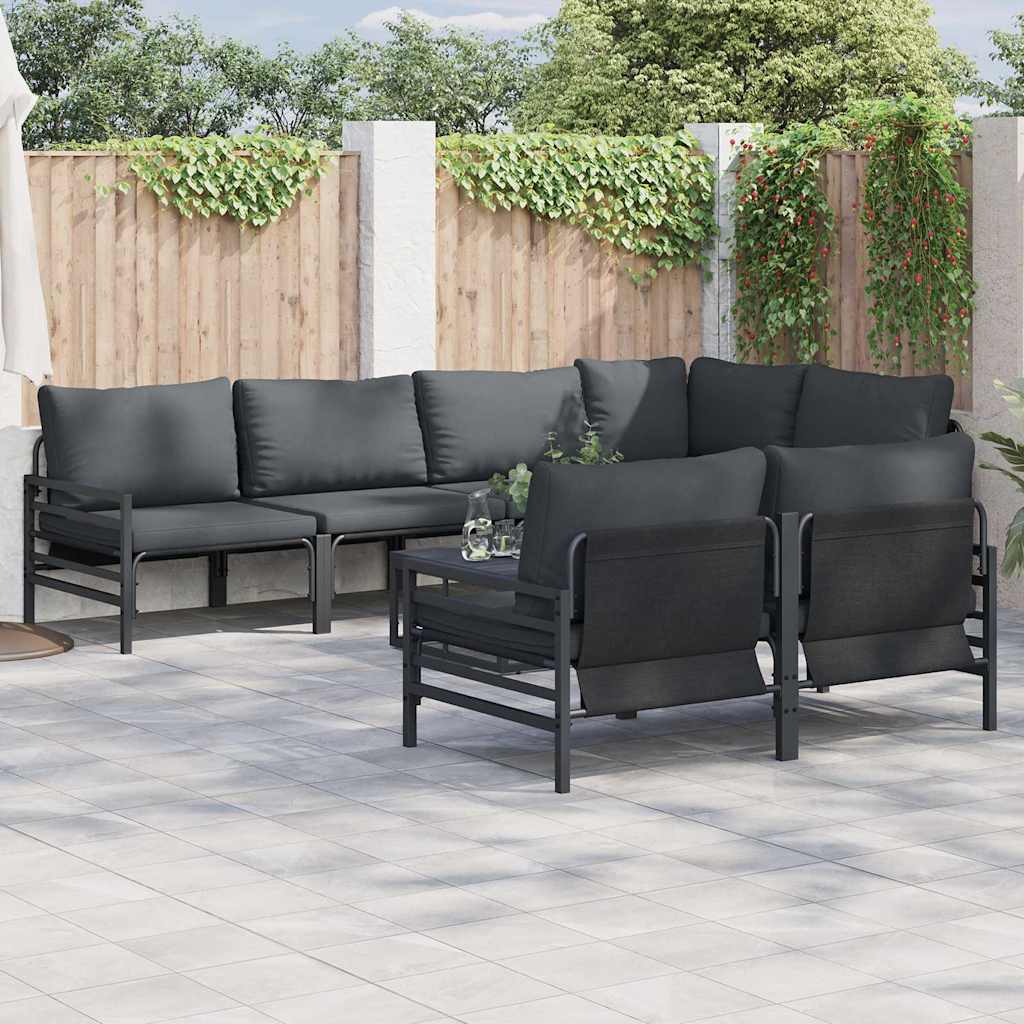 Set Divano da Giardino con cuscino 7 pcs Nero Acciaio | homemem39