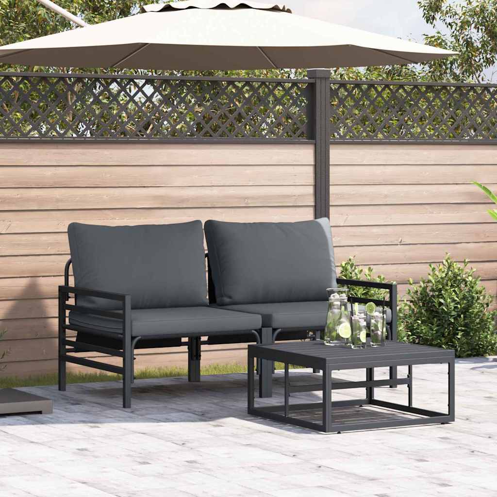 Set Divano da Giardino con cuscino 3 pcs Nero Acciaio | homemem39
