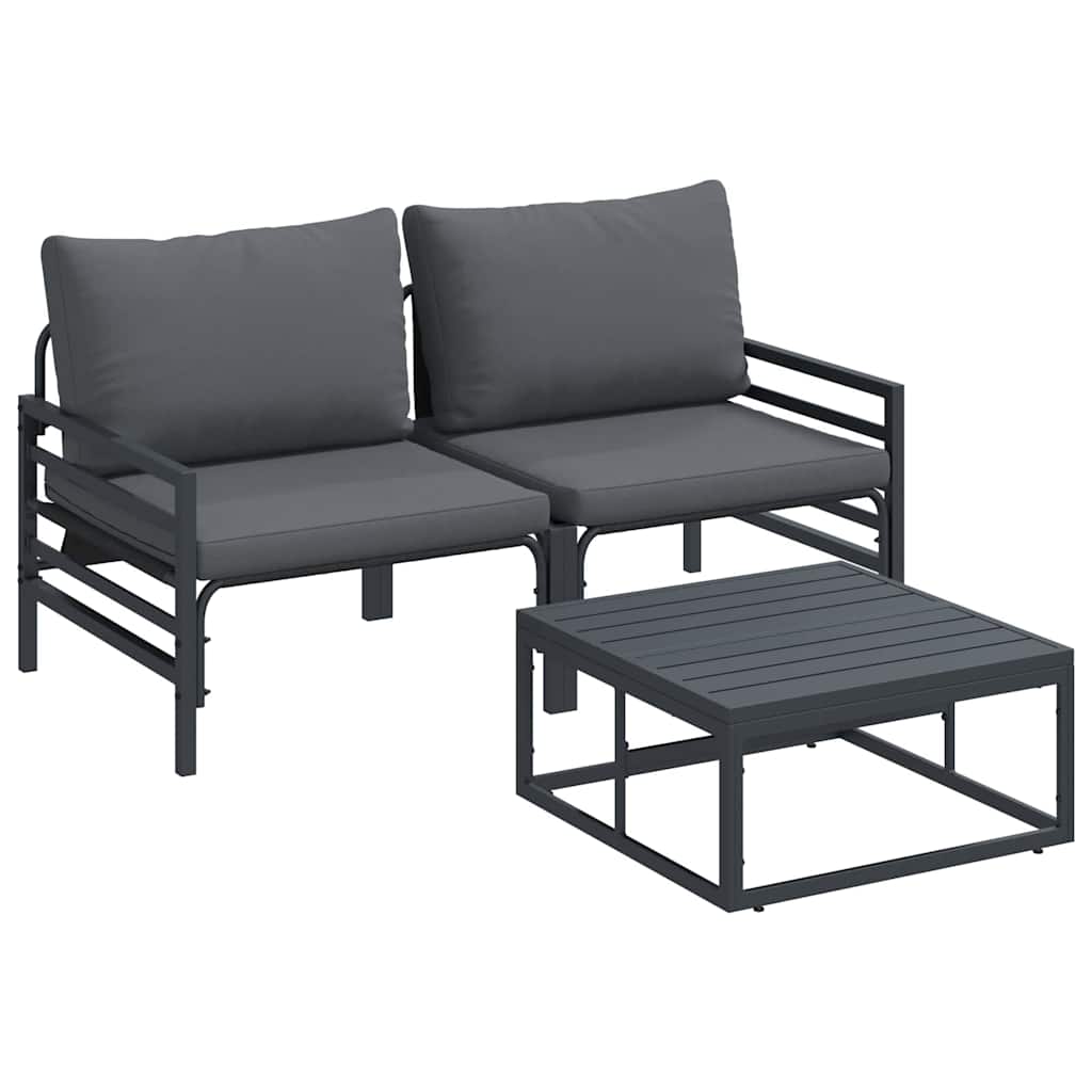 Set Divano da Giardino con cuscino 3 pcs Nero Acciaio | homemem39