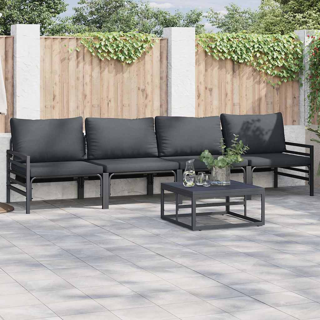 Set Divano da Giardino con cuscino 5 pcs Nero Acciaio