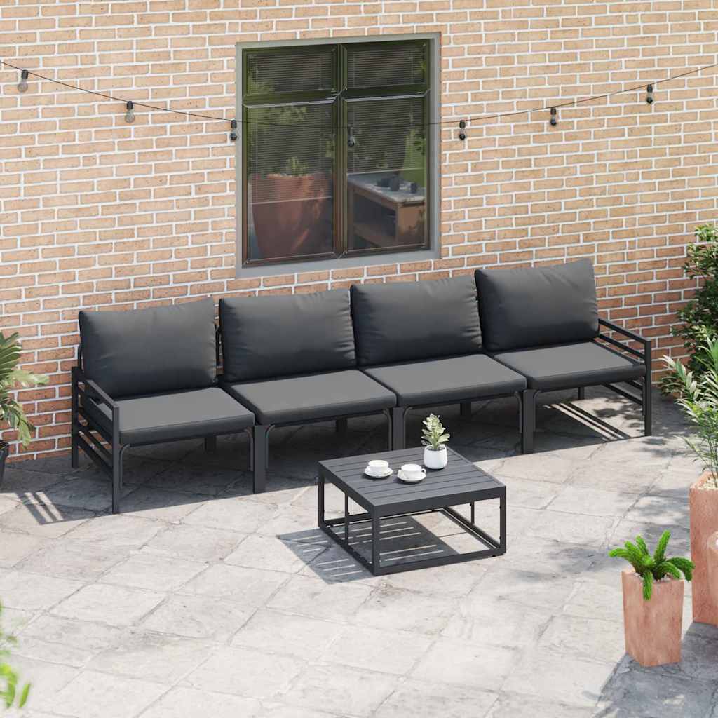 Set Divano da Giardino con cuscino 5 pcs Nero Acciaio