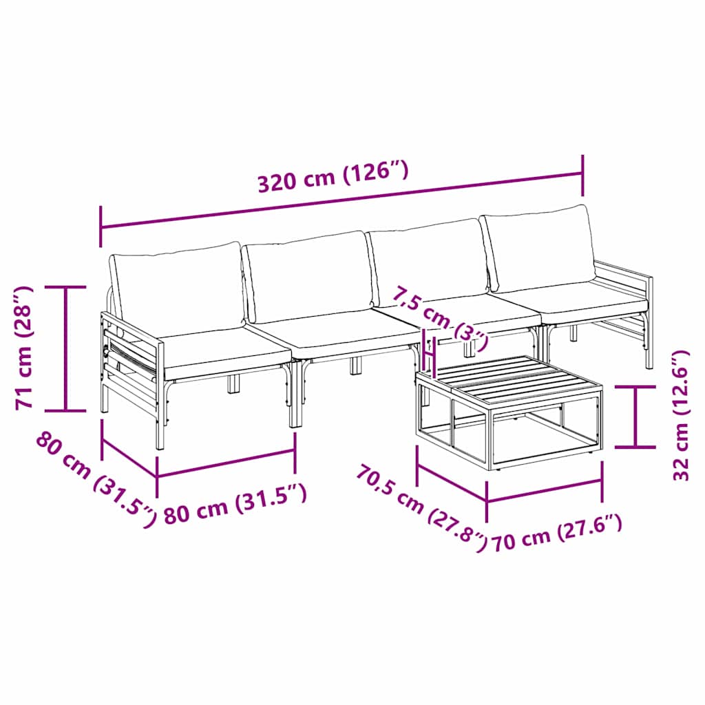 Set Divano da Giardino con cuscino 5 pcs Nero Acciaio