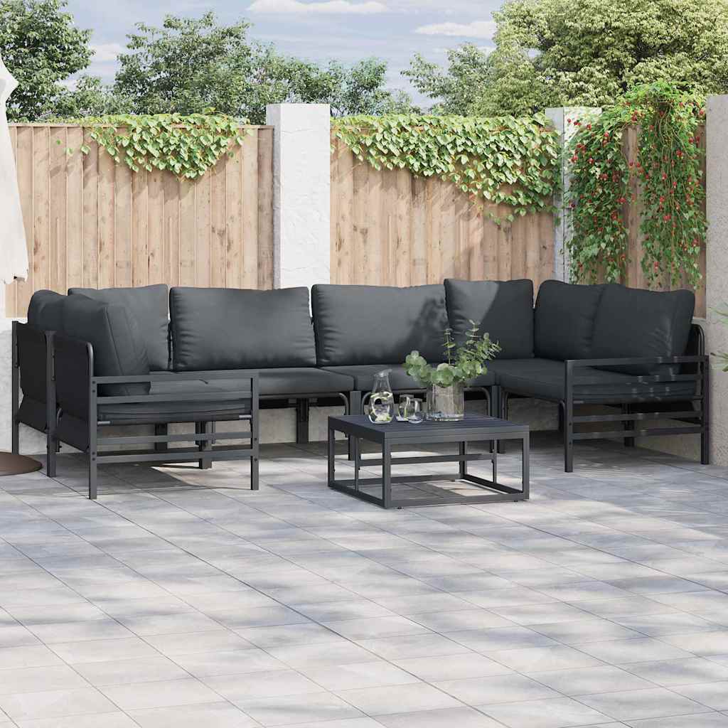 Set Divano da Giardino con cuscino 6 pcs Nero Acciaio | homemem39