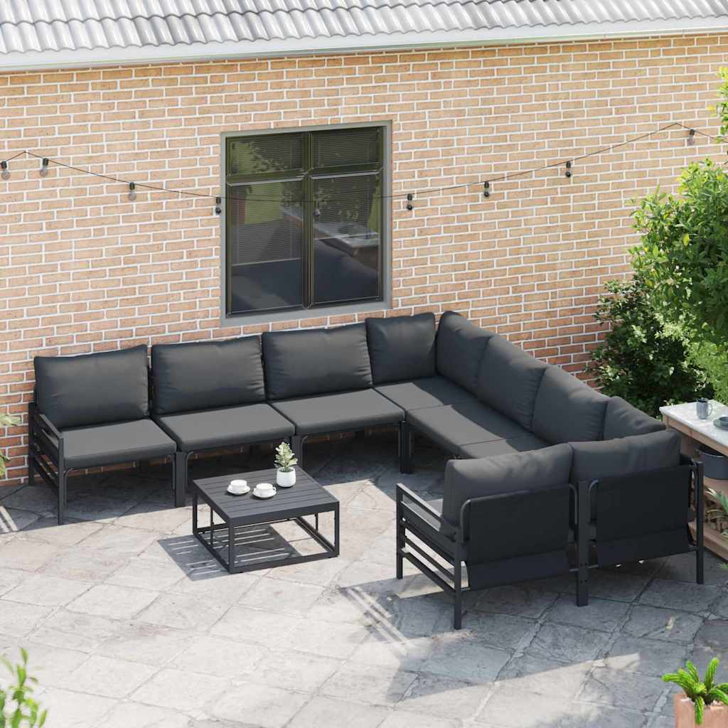 Set Divano da Giardino con cuscino 9 pcs Nero Acciaio | homemem39