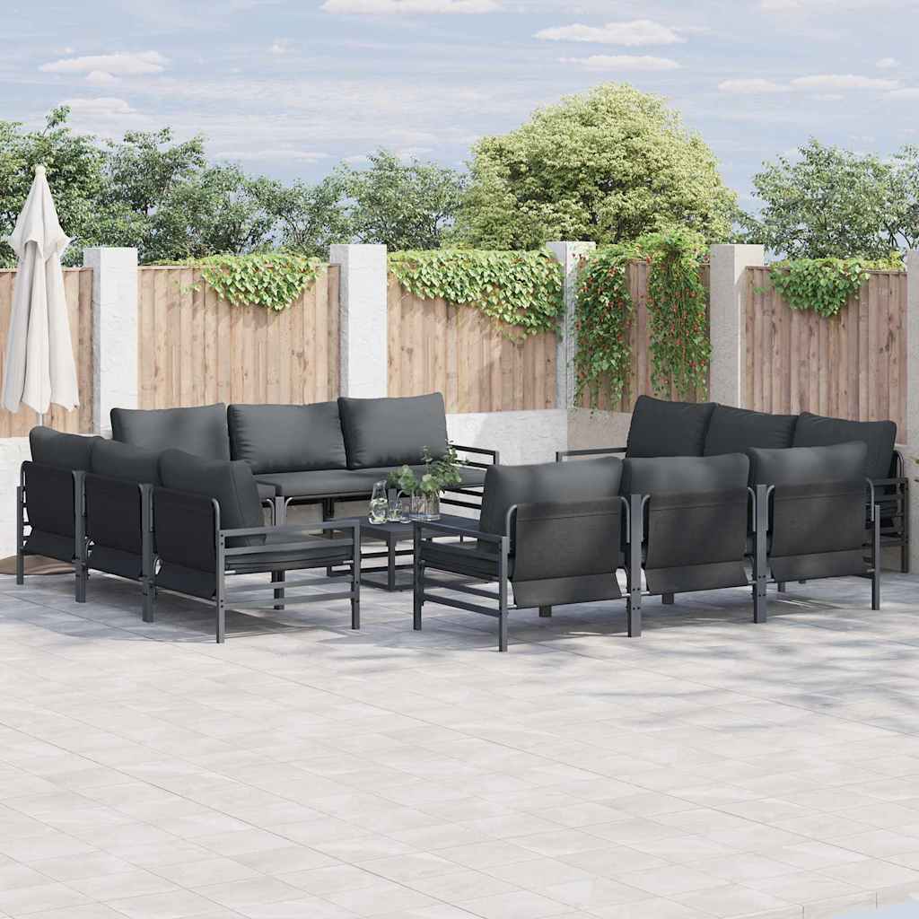 Set Divano da Giardino con cuscino 12 pcs Nero Acciaio