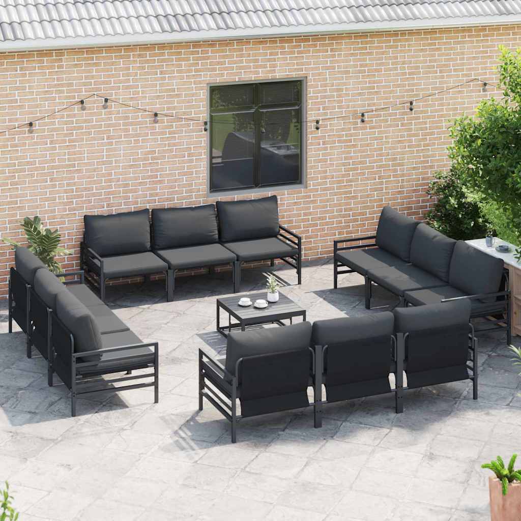 Set Divano da Giardino con cuscino 12 pcs Nero Acciaio