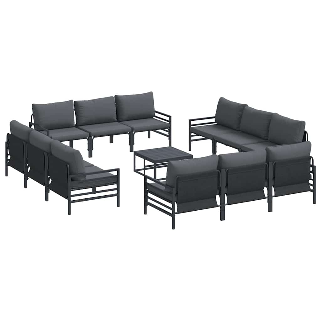 Set Divano da Giardino con cuscino 13 pcs Nero Acciaio