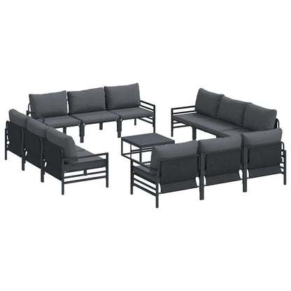 Set Divano da Giardino con cuscino 13 pcs Nero Acciaio