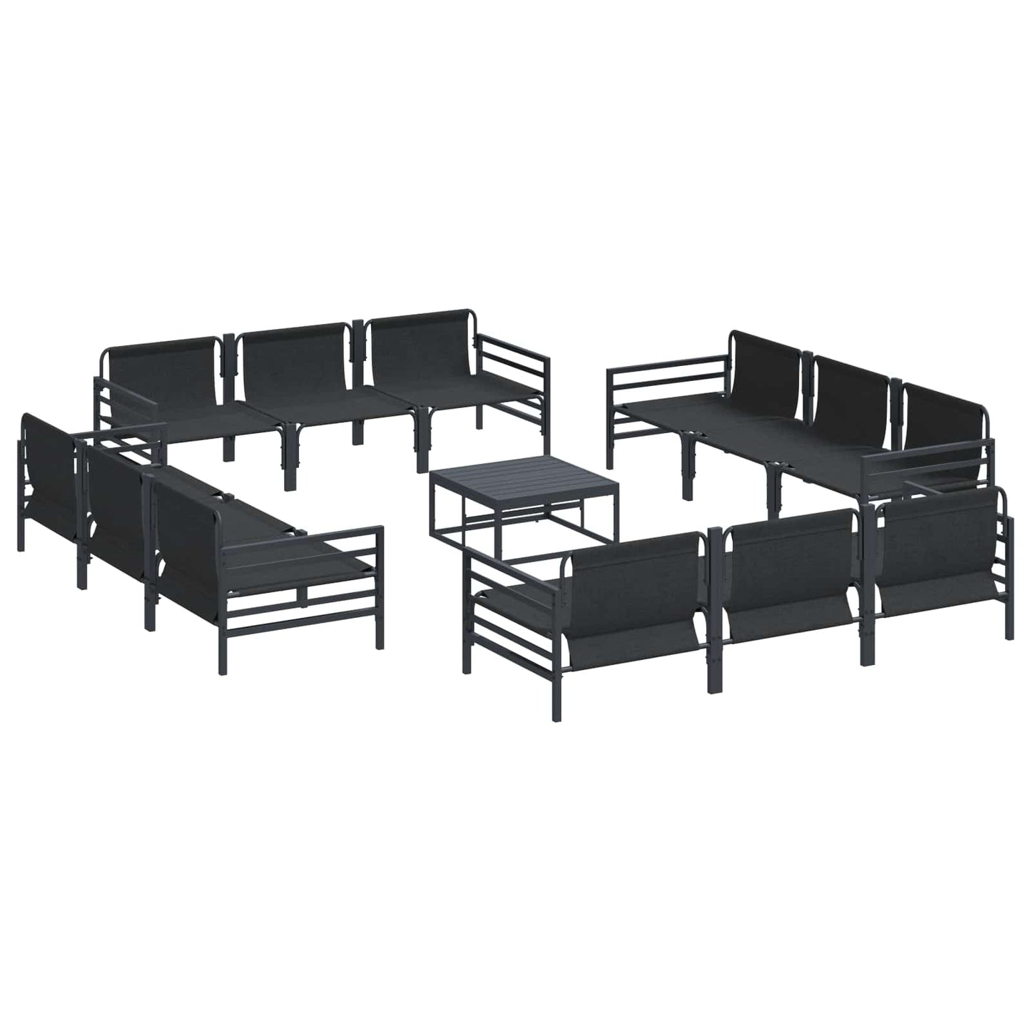 Set Divano da Giardino con cuscino 13 pcs Nero Acciaio