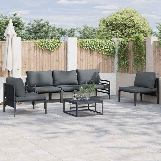 Set Divano da Giardino con cuscino 5 pcs Nero Acciaio | homemem39