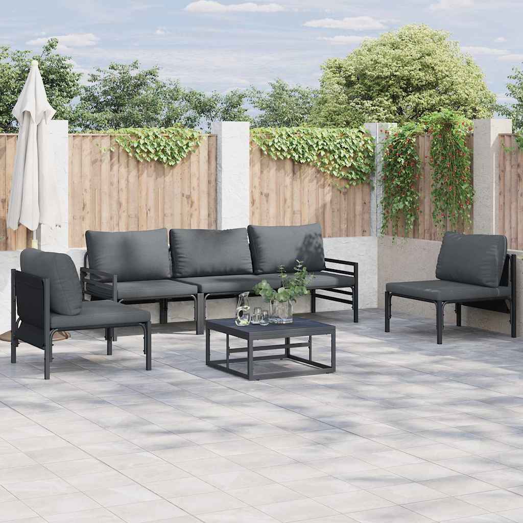 Set Divano da Giardino con cuscino 6 pcs Nero Acciaio