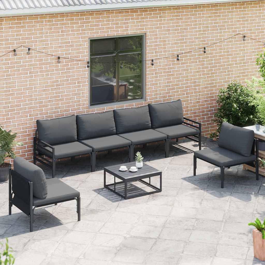 Set Divano da Giardino con cuscino 6 pcs Nero Acciaio | homemem39