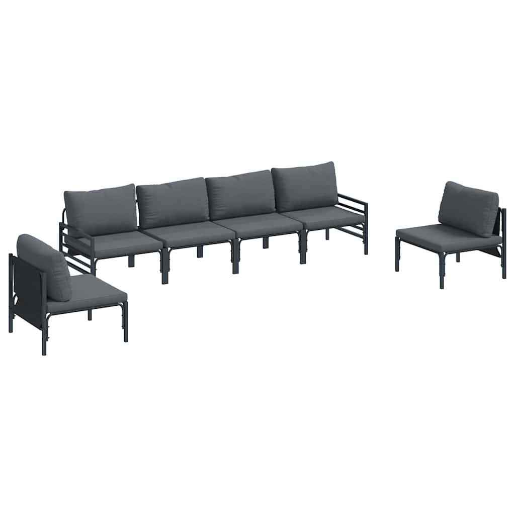 Set Divano da Giardino con cuscino 6 pcs Nero Acciaio
