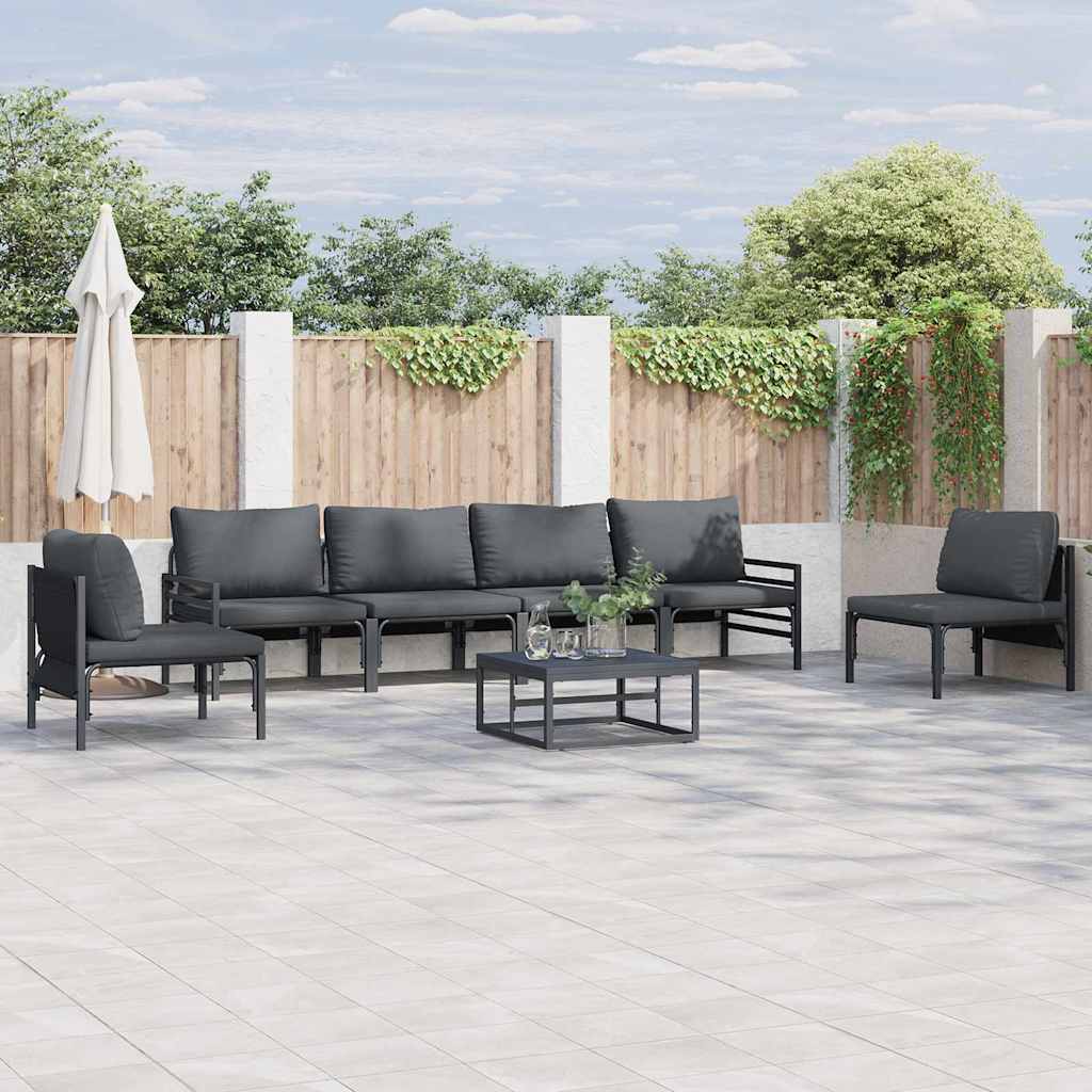 Set Divano da Giardino con cuscino 7 pcs Nero Acciaio | homemem39