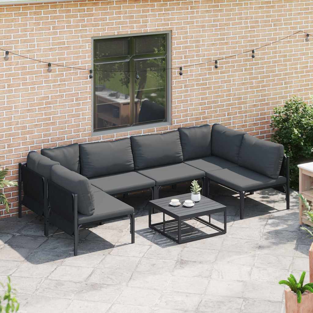 Set Divano da Giardino con cuscino 7 pcs Nero Acciaio | homemem39
