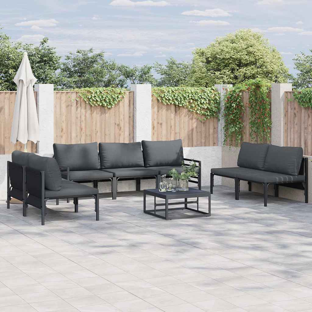 Set Divano da Giardino con cuscino 7 pcs Nero Acciaio | homemem39