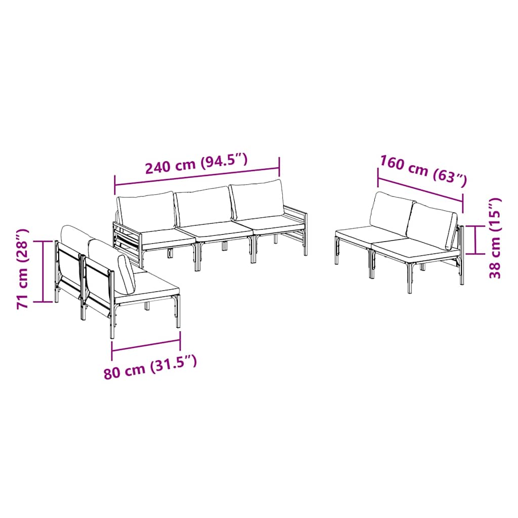 Set Divano da Giardino 7 pcs Antracite Acciaio - homemem39