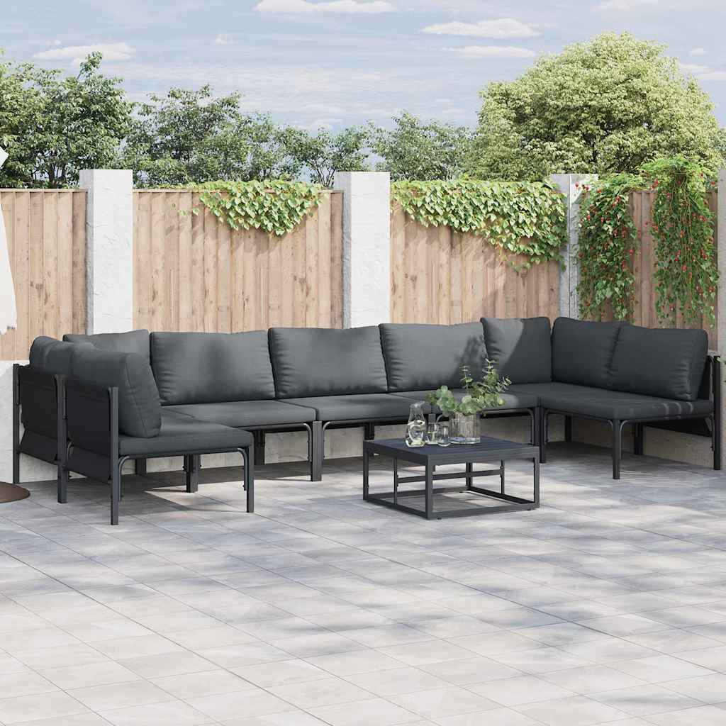 Set Divano da Giardino con cuscino 7 pcs Nero Acciaio | homemem39
