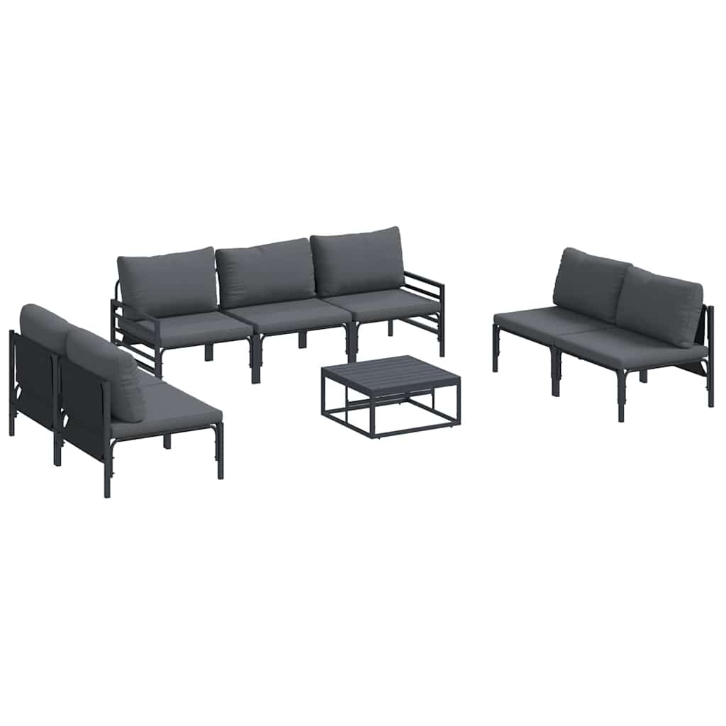 Set Divano da Giardino con cuscino 8 pcs Nero Acciaio | homemem39