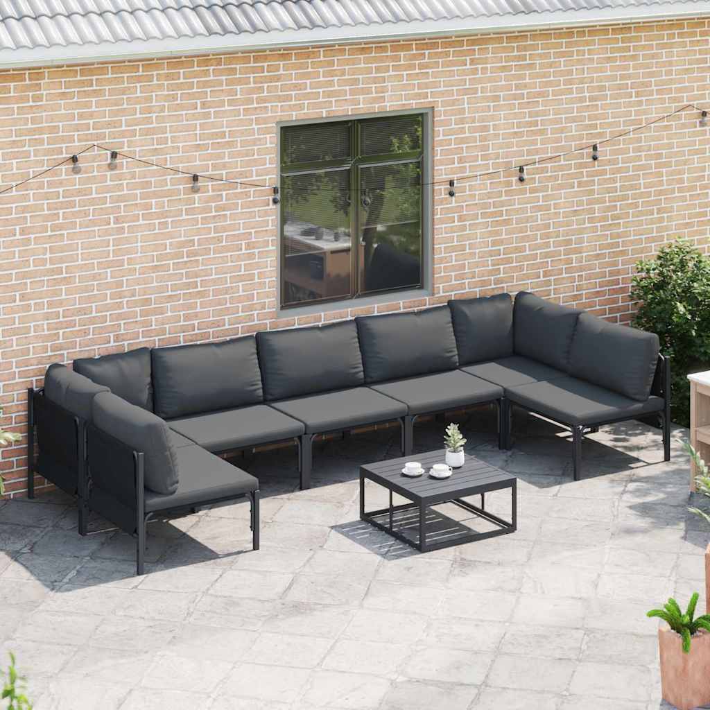 Set Divano da Giardino con cuscino 8 pcs Nero Acciaio